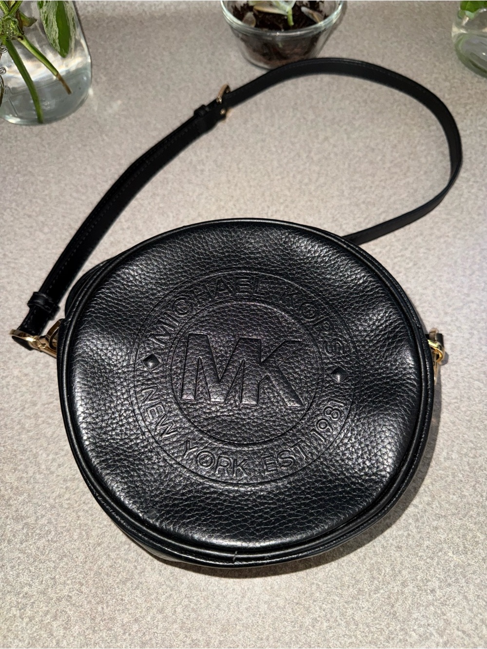 Michael Kors Black Pebbled Leather Round Crossbody